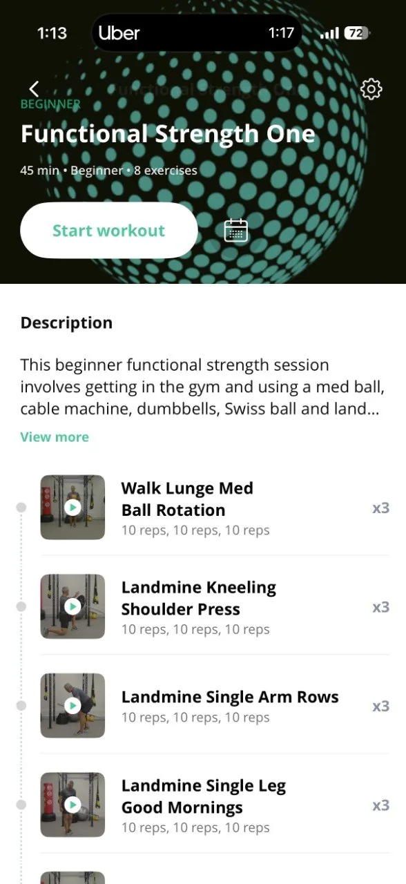 EverFit app golf functional strength program with exercise list