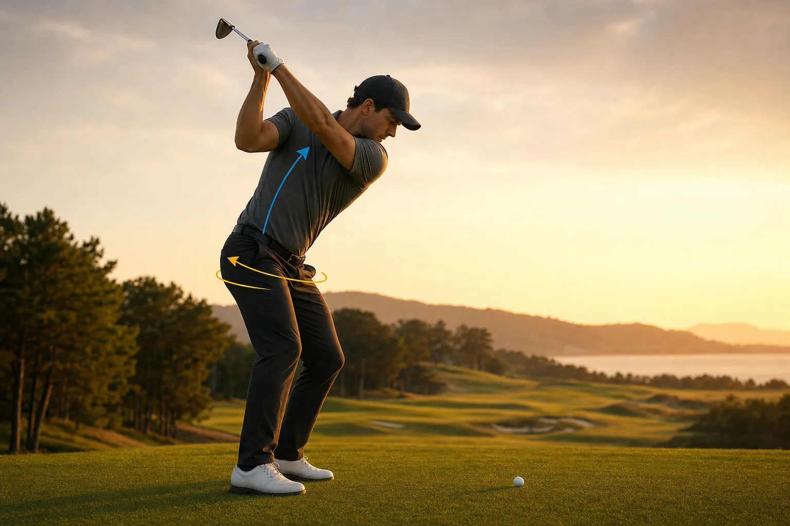 Golfer stretching the upper back before a round